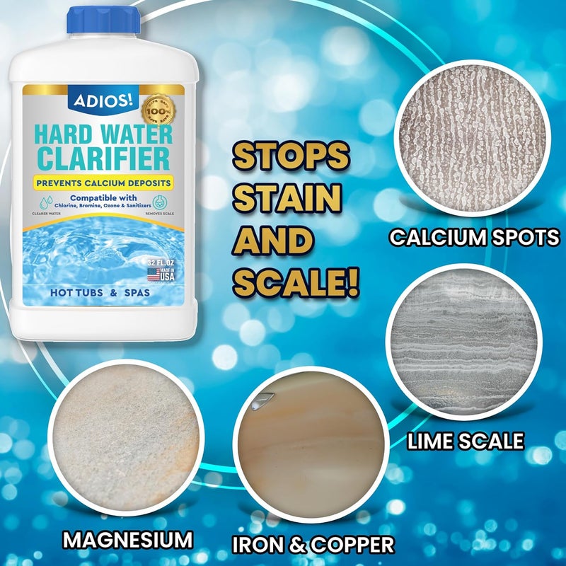 ADIOS! Hot Tub Hard Water Calcium Remover with Scale and Stain Clarifier, Soften Treat and Reduce Spa Deposits - 16oz (Pint) - Image 3
